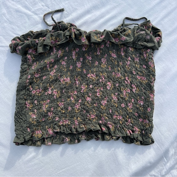 American Eagle Green Smocked Floral Crop Tank Top, XL - Picture 6 of 9